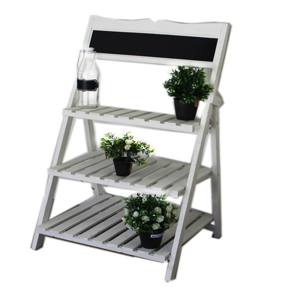 3 Tier Wooden Shelf with Black Board, 61x50x102cm, White MDF Storage Stand - SuperSaverAU - view 1