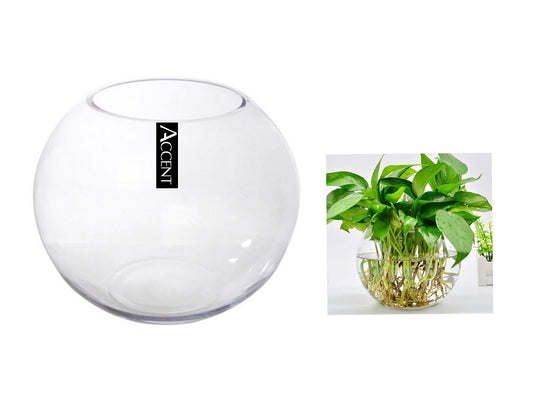 Glass Fish Bowl 25x19cm - Classic Round Clear Glass Bowl for Home & Events