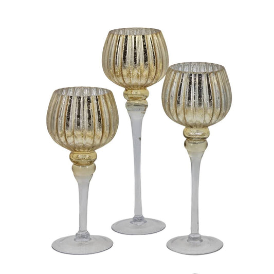 Set 3 Gold Glass Goblet Candle Holder 40cm