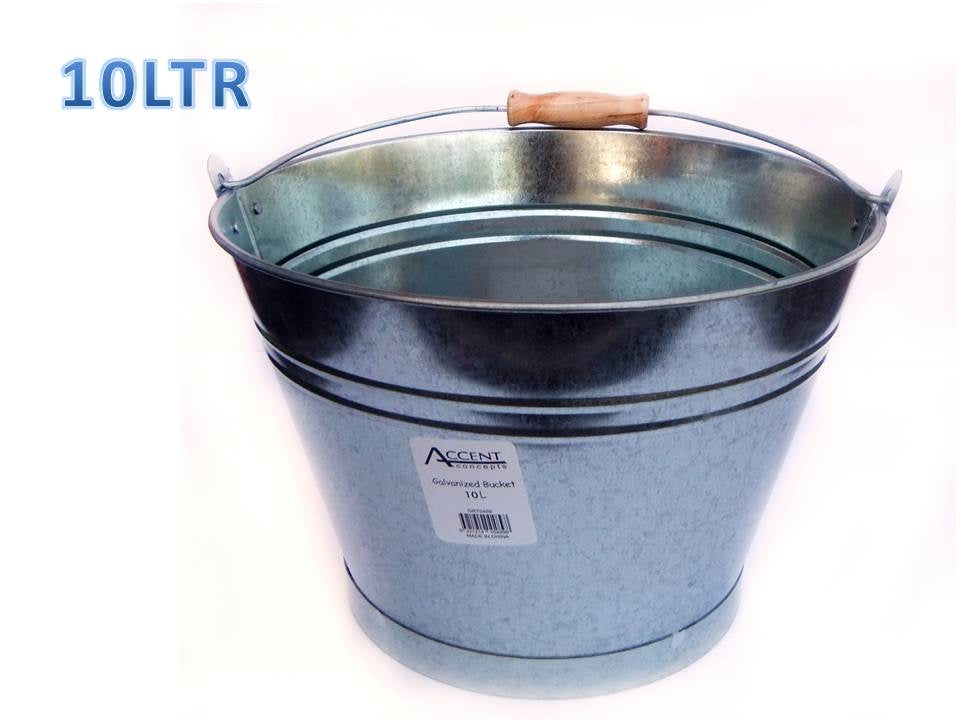 Galvanized Bucket with Handle 10L - 28cm, Silver - Set of 8 - SuperSaverAU - view 1