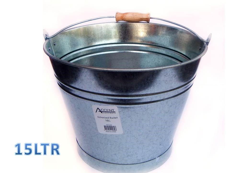 Galvanized Bucket w Handle 15L - 33cm, Silver, Set of 6, Vintage Style - SuperSaverAU - view 1