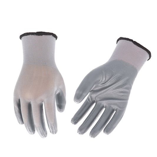 Grey Nitrile Garden Gloves - Coated, Assorted Sizes, Bulk 24 Pack