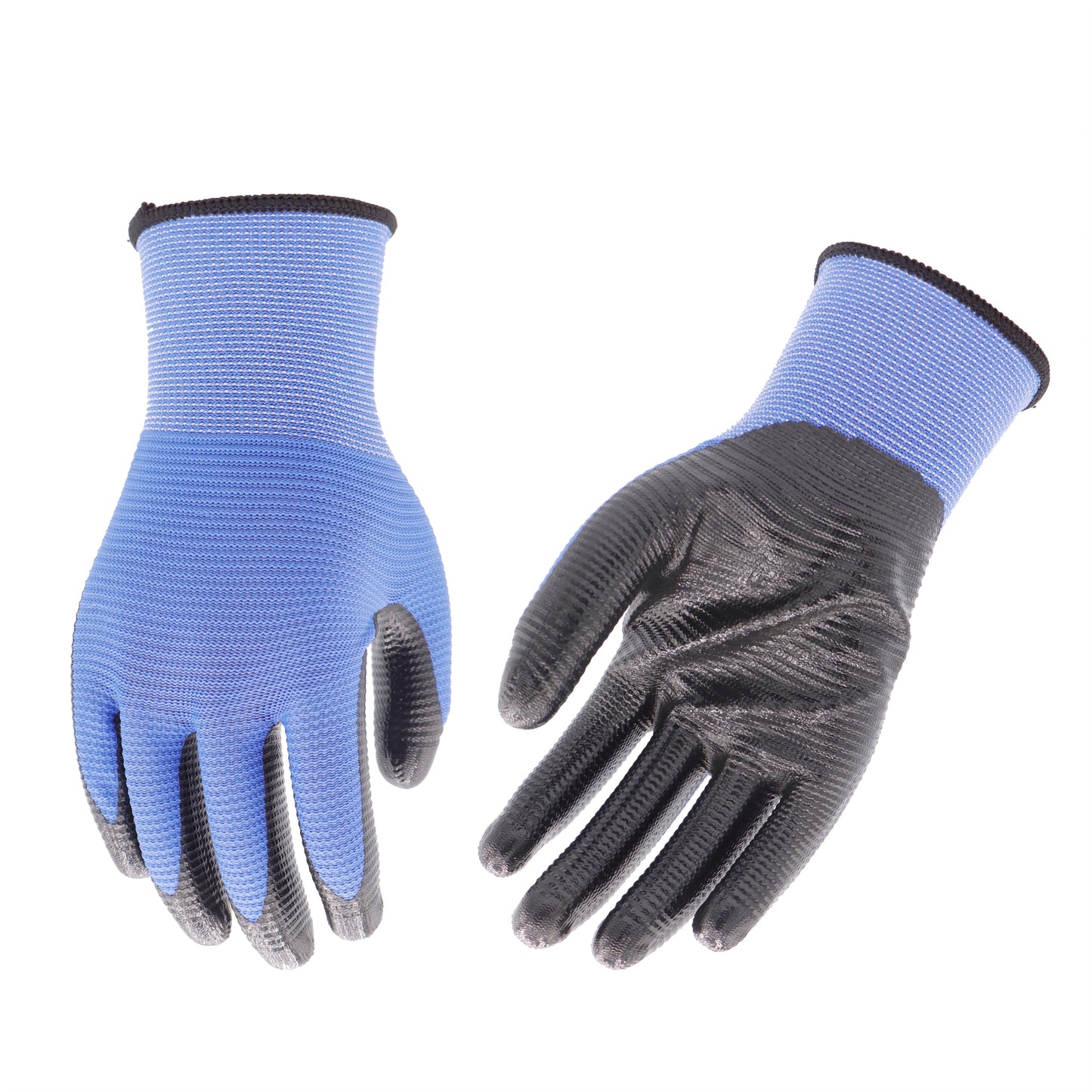 Bulk 24 Blue U3 Polyester & Black Nitrile Garden Gloves