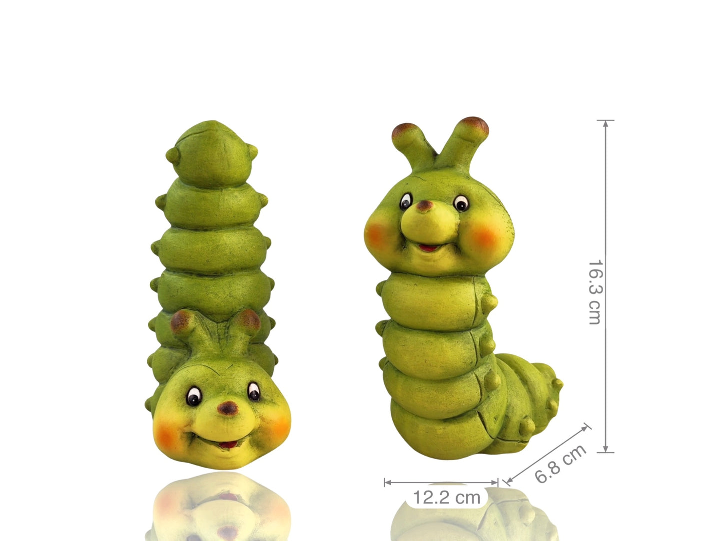 Terracotta Caterpillar Ornament Set 2, 16cm, Hand Painted, Indoor/Outdoor Use
