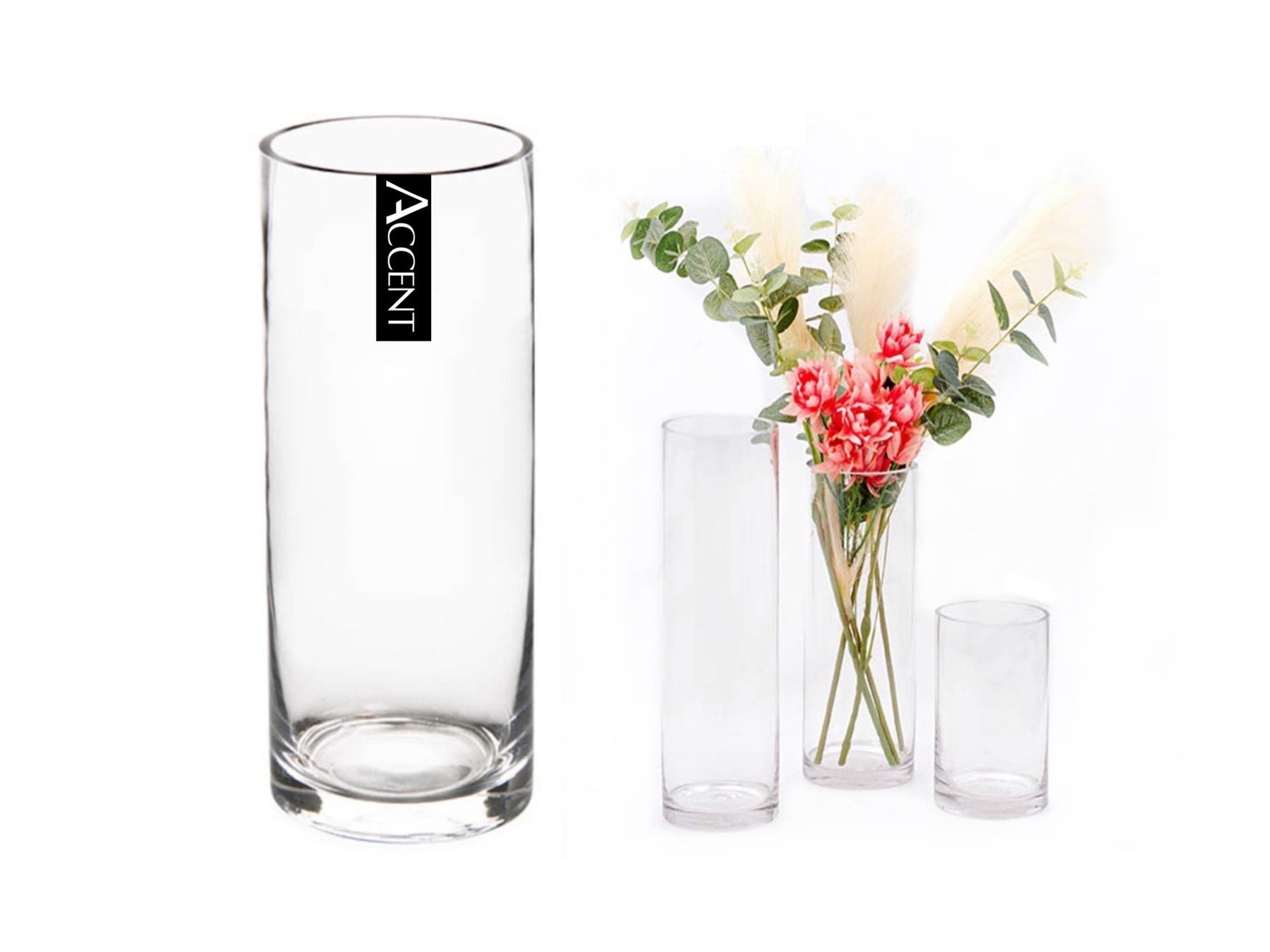 Glass Cylinder Vase Set of 6, 35cm Clear Decorative Home Decor - SuperSaverAU - view 1