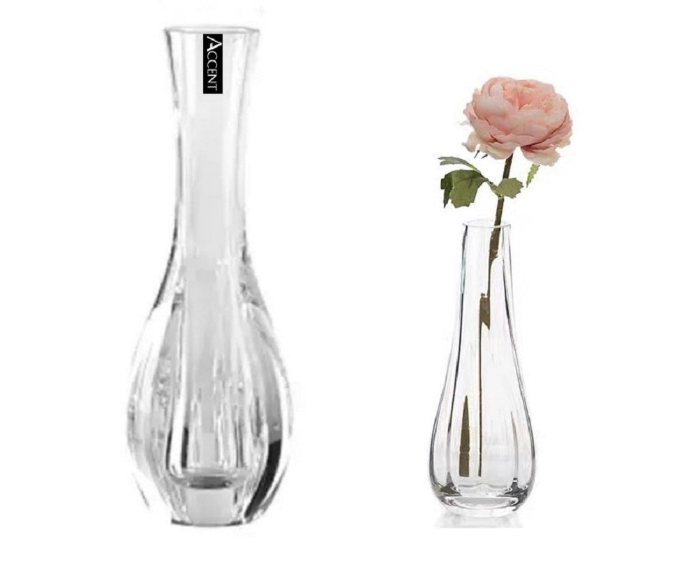 Glass Ribeed Vase 25cm - Clear, Set of 12, Stylish Home Decor - SuperSaverAU - view 1