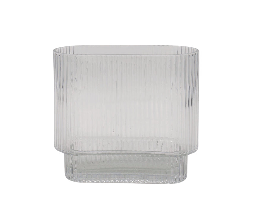 Clear Rippled Glass Vase Oval - 20x20cm, Set of 6, Stylish Home Decor - SuperSaverAU - view 1