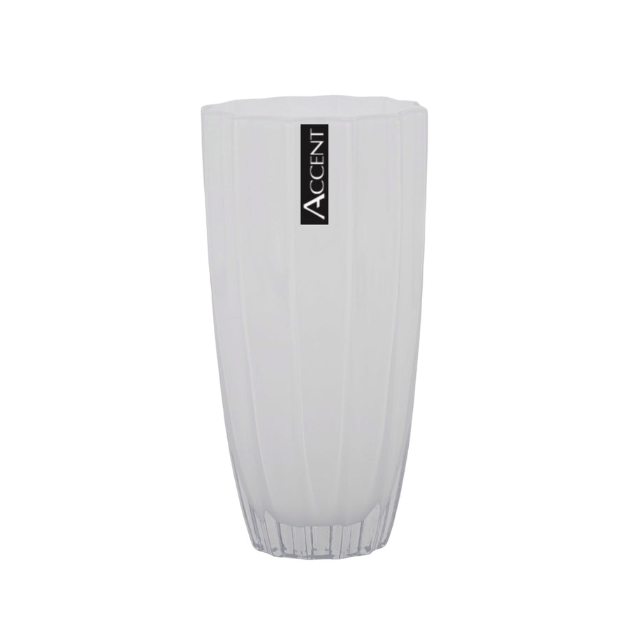 Premium Bulk 6 White Concave Ripple Glass Vases 25cm