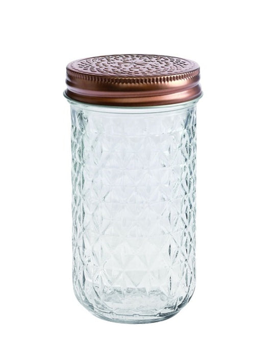 bulk 24 Large Diamond Look Glass Jar w Rose Gold Lid 13cm