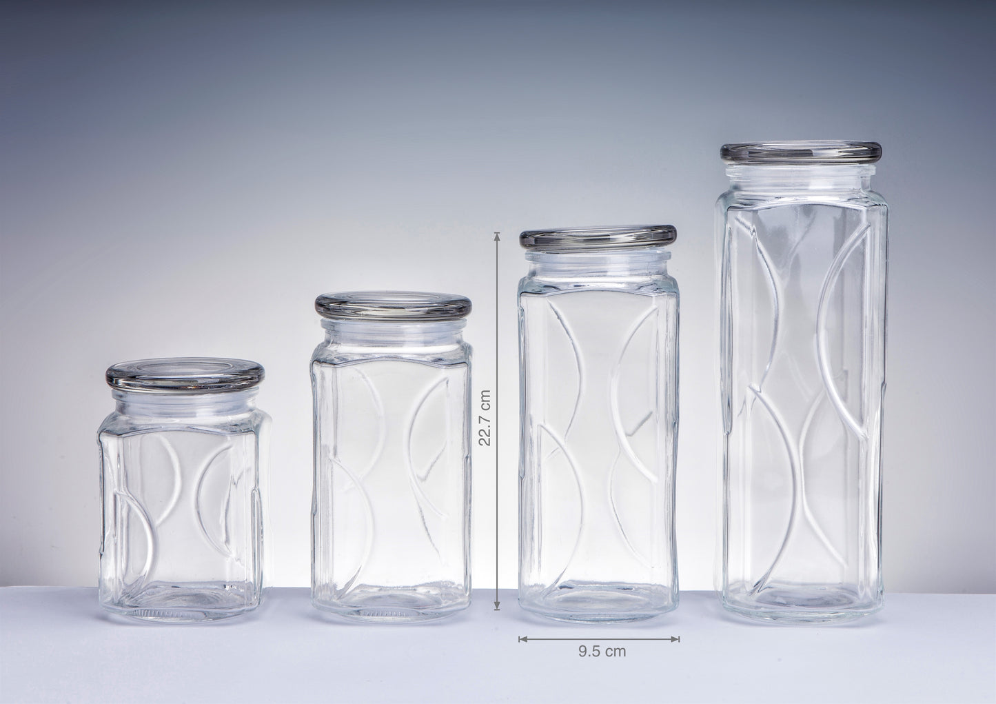 Bulk 12 Swirl Embossed Glass Jars with Lids - 22cm