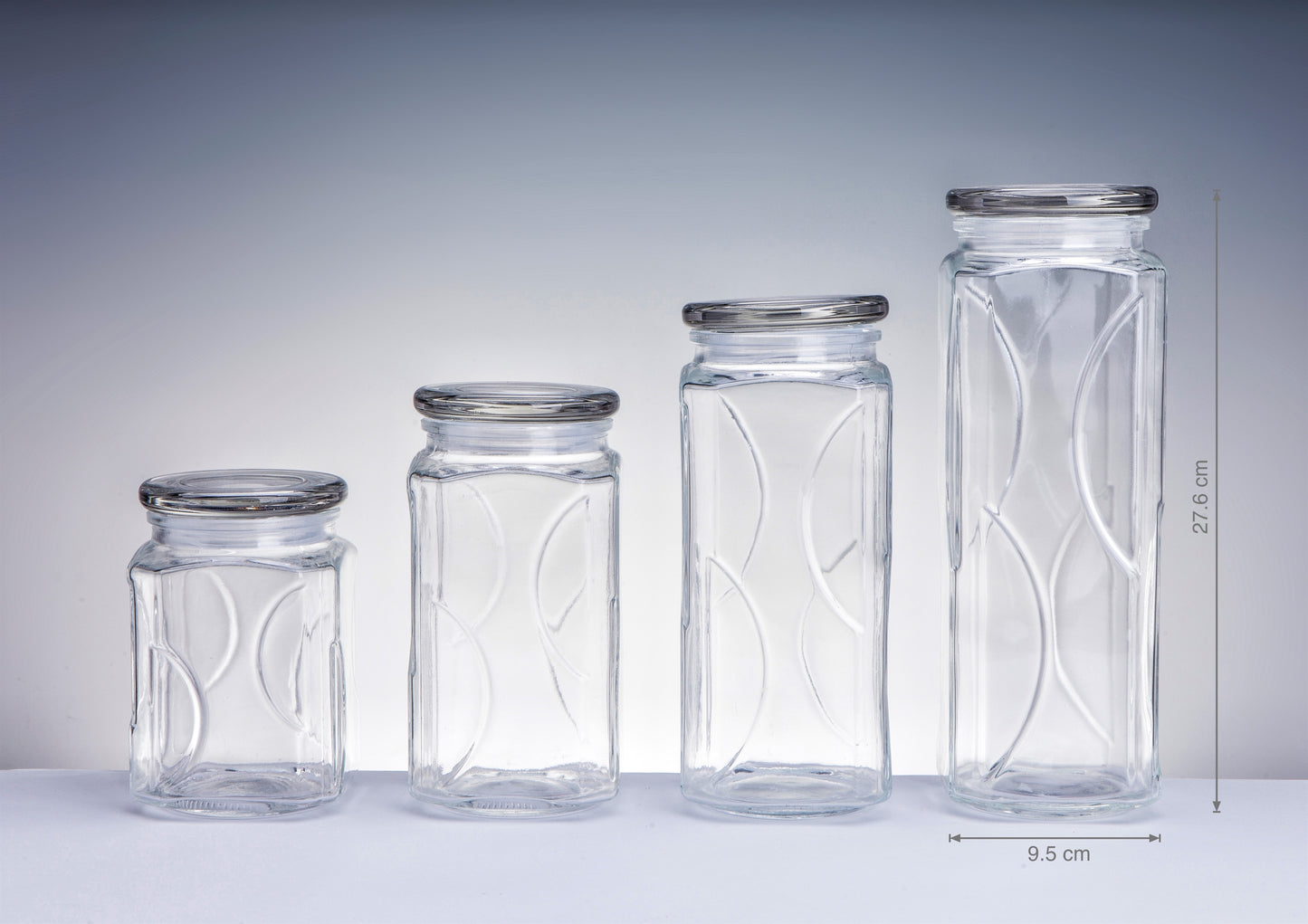 Bulk 12 Swirl Embossed Glass Jars with Lids - 27cm