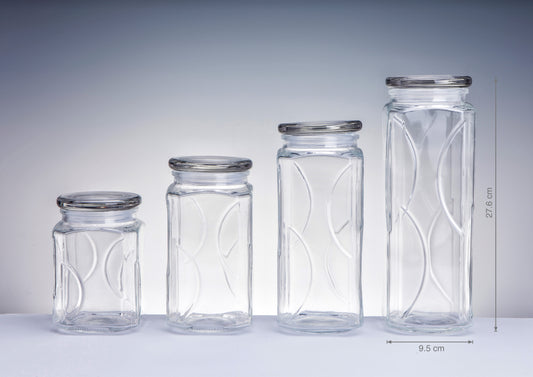Bulk 12 Swirl Embossed Glass Jars with Lids - 27cm