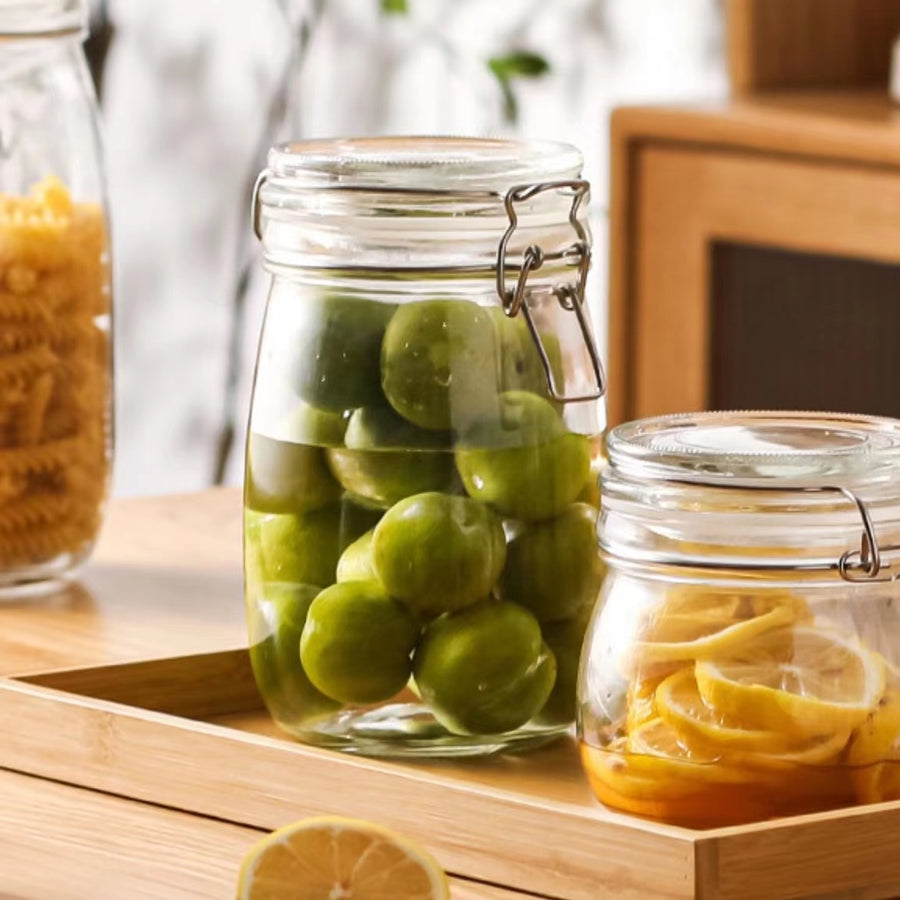 Glass Storage Jar with Metal Clip, 1000ml, Clear, 24 Pack, 16cm - SuperSaverAU - view 1