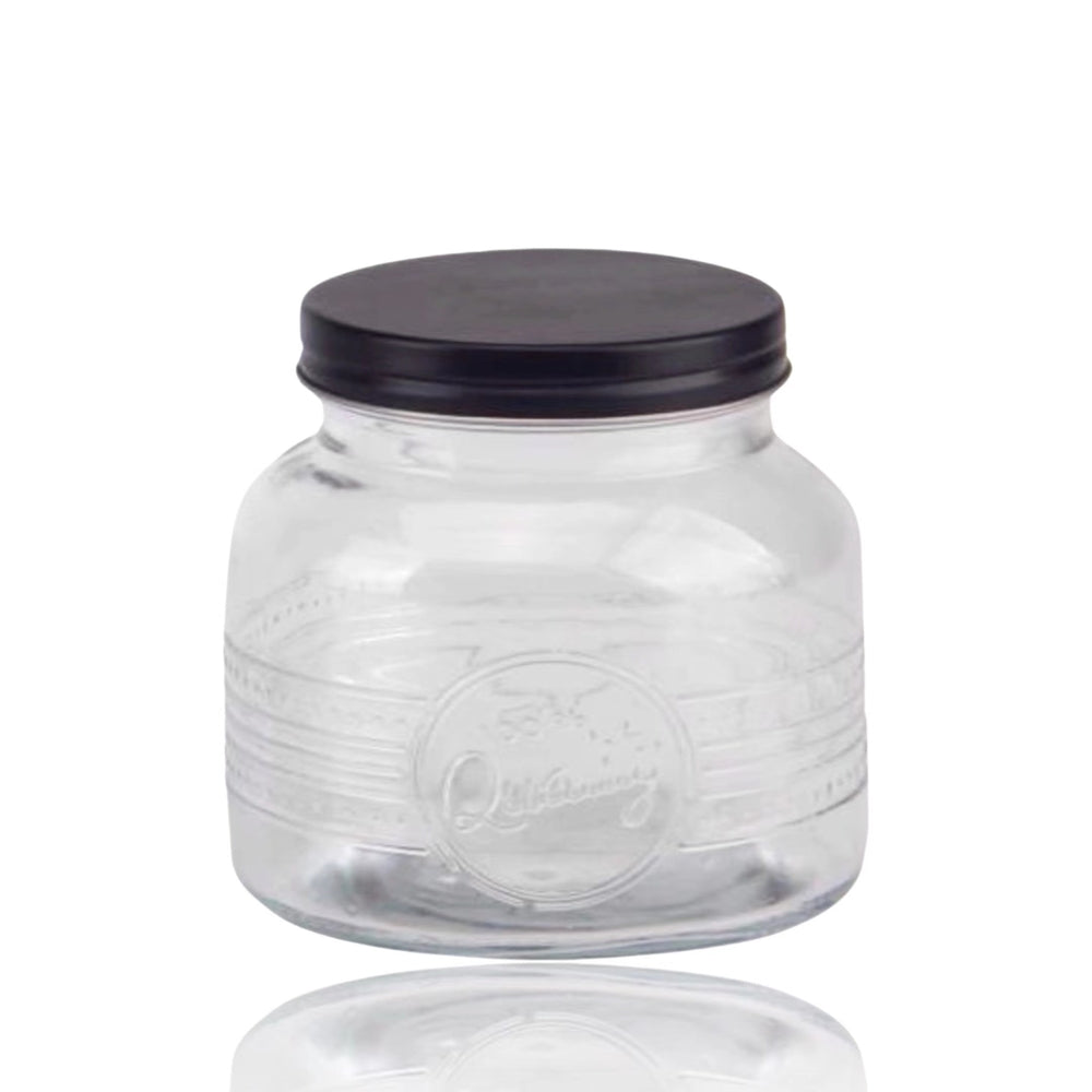 Clear Glass Jar with Black Metal Lid 650ml - 24 Pack