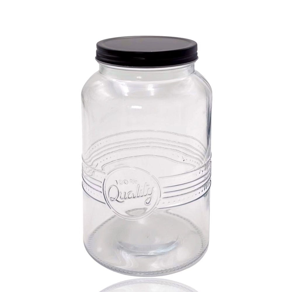 Clear Glass Jar with Black Metal Lid 1300ml - 12 Pack