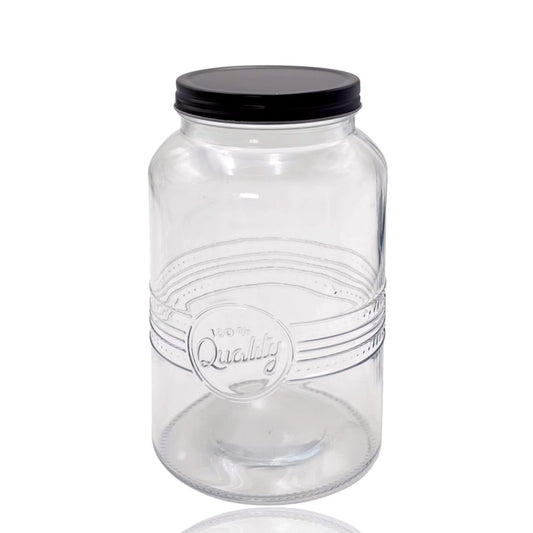 Clear Glass Jar with Black Metal Lid 1300ml - 12 Pack