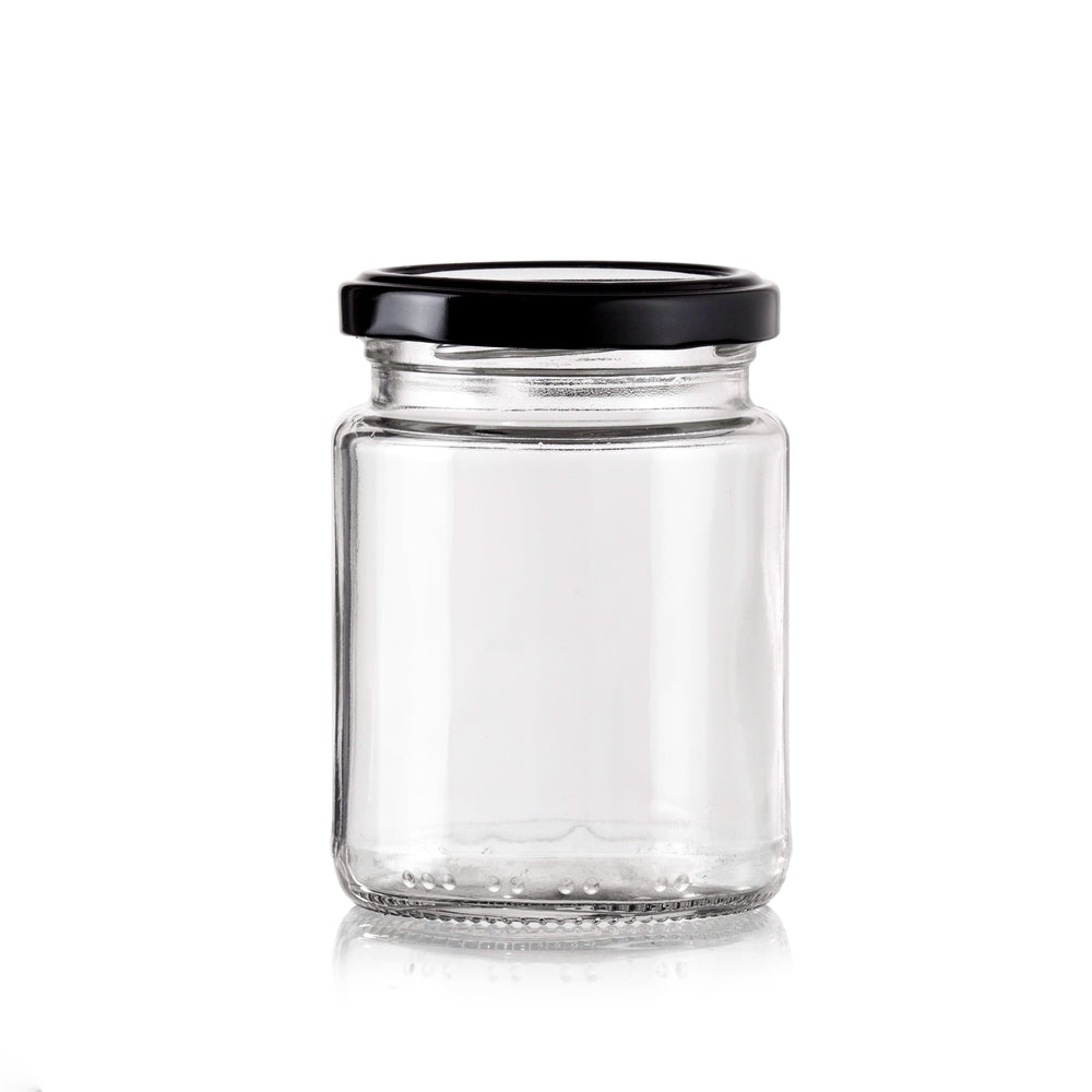Clear Glass Jar with Black Lid 200ml - 48 Pack
