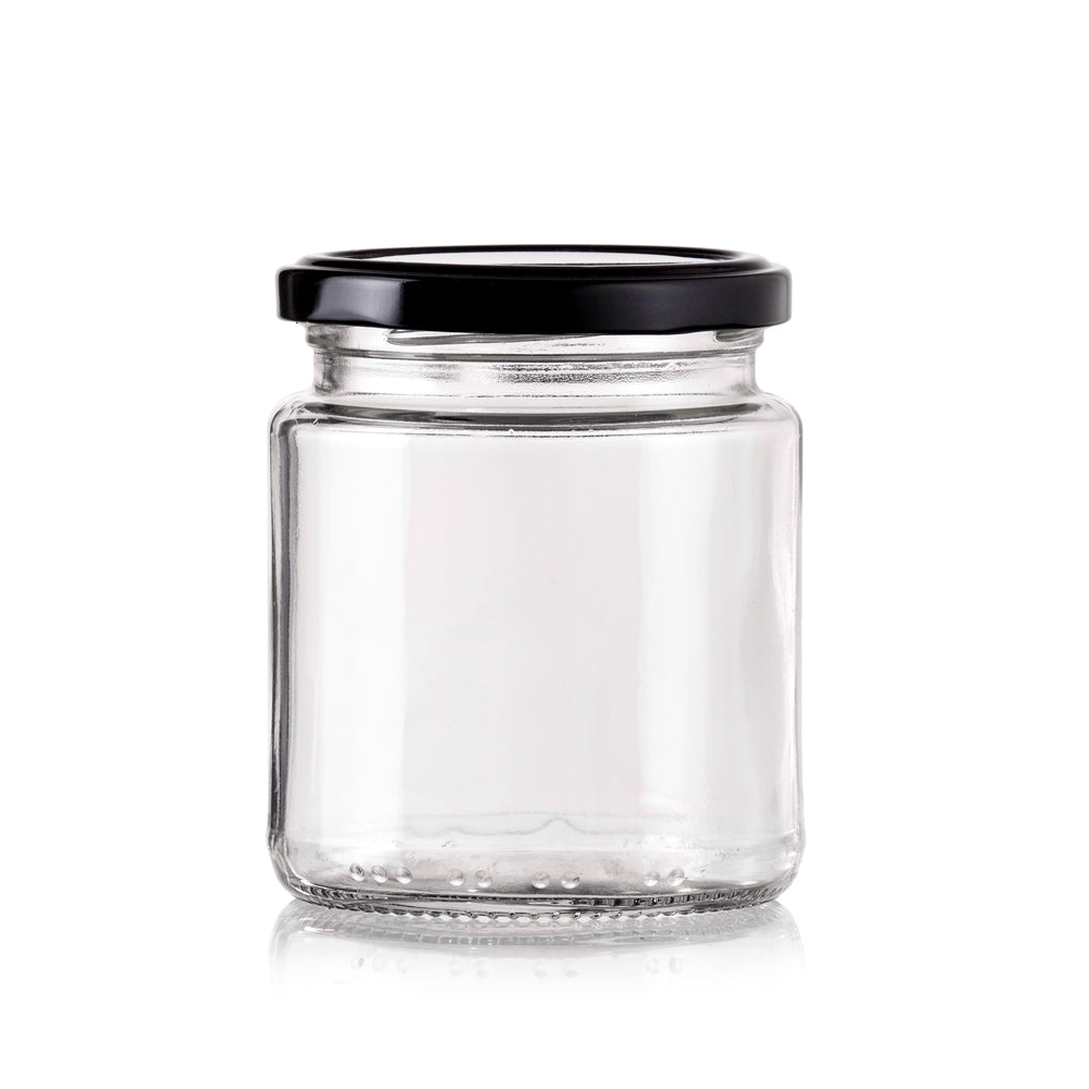 Clear Glass Jar with Black Lid 400ml - 48 Pack