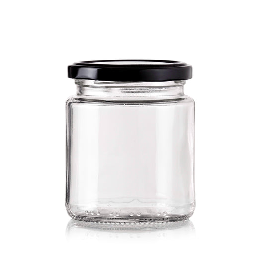 Clear Glass Jar with Black Lid 400ml - 48 Pack
