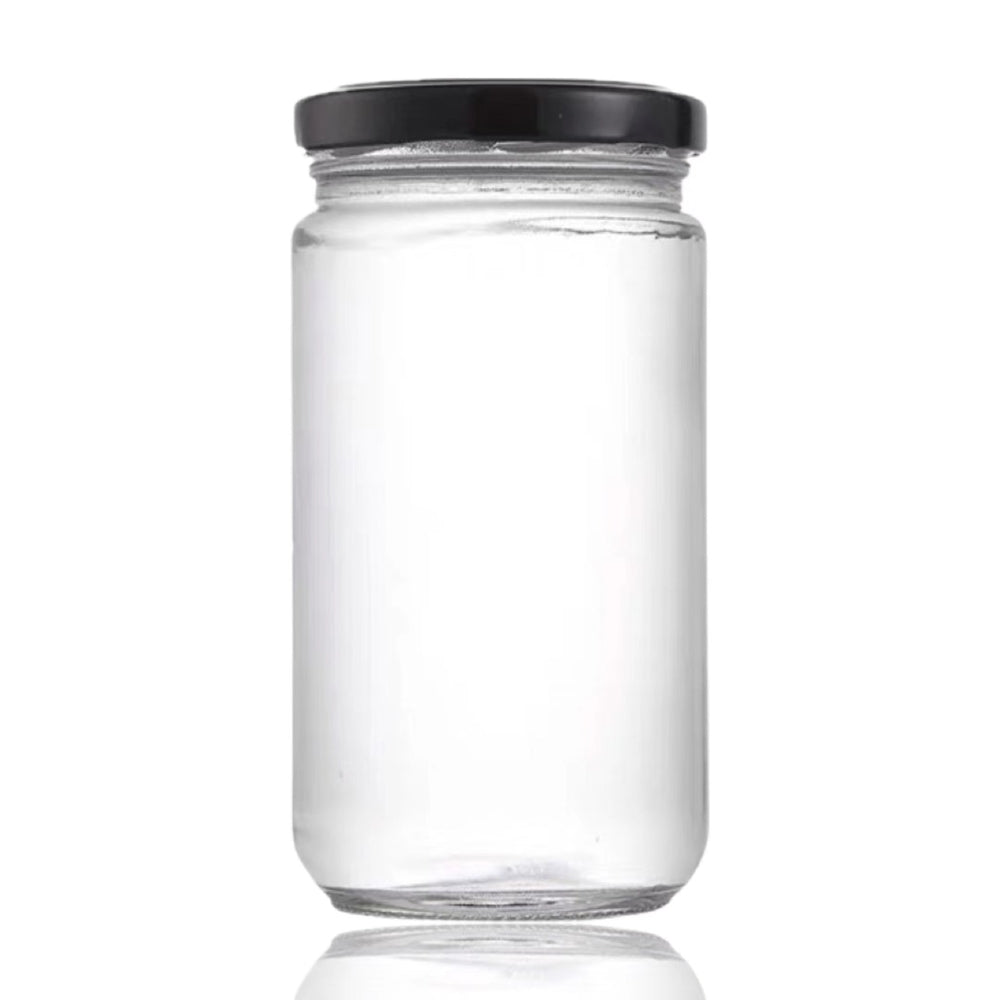 24 Glass Jars with Black Lids - 1L Round Canisters for Storage