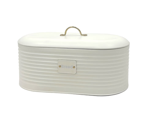 Corrugated Metal Bread Storage Bucket Oval 34x18cm - Vintage Style, White - SuperSaverAU - view 1
