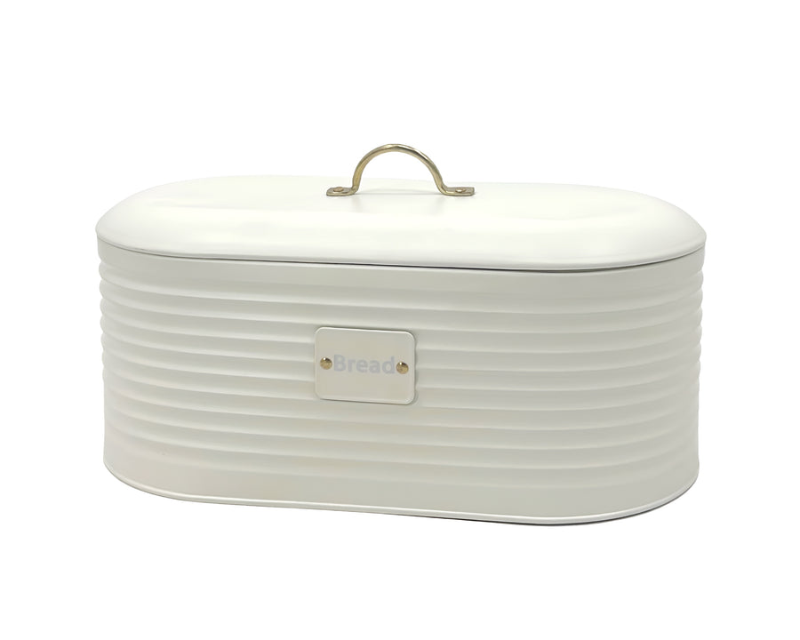 Corrugated Metal Bread Storage Bucket Oval 34x18cm - Vintage Style, White - SuperSaverAU - view 1