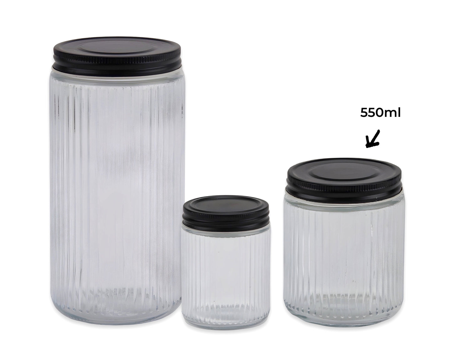 bulk 24 Ribbed Glass Jar With Metal Lid 550ml 9x11cm