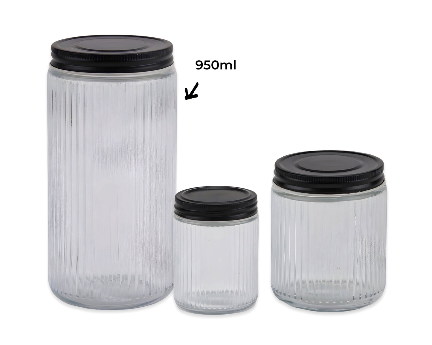 Ribbed Glass Jar with Metal Lid - 12 Pack, 950ml