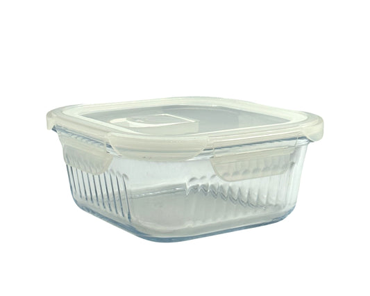 Bulk 12 Borosilicate Glass Containers with Lids 800ml Square