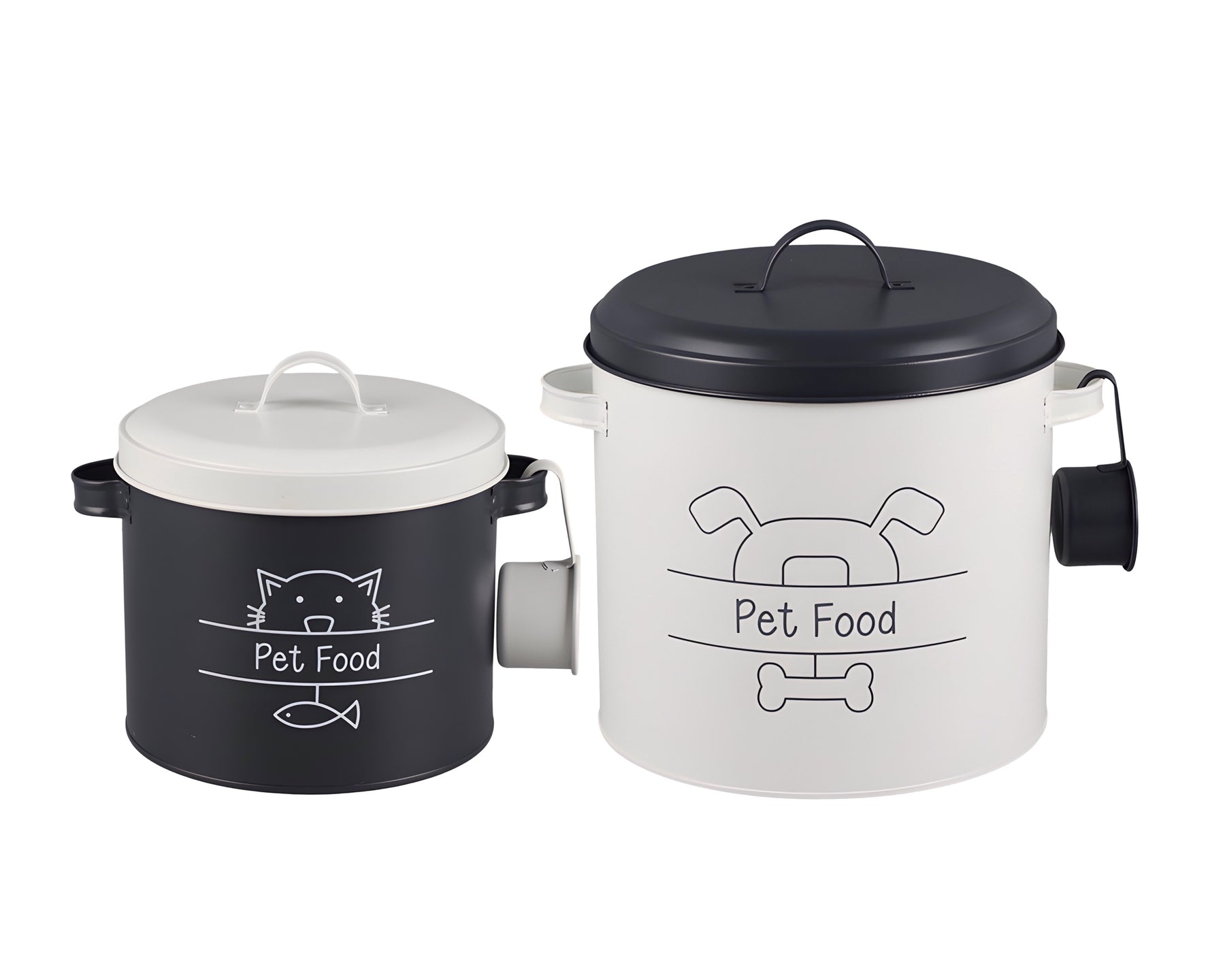 Premium Metal Pet Food Storage Tin Set – Black & White 2 Piece