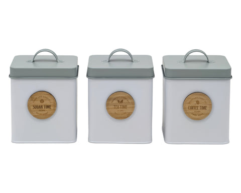 Set 3 Metal Kitchen Storage Tin Sugar Tea Coffee 14x14x18cm Multi Colour - SuperSaverAU - view 1
