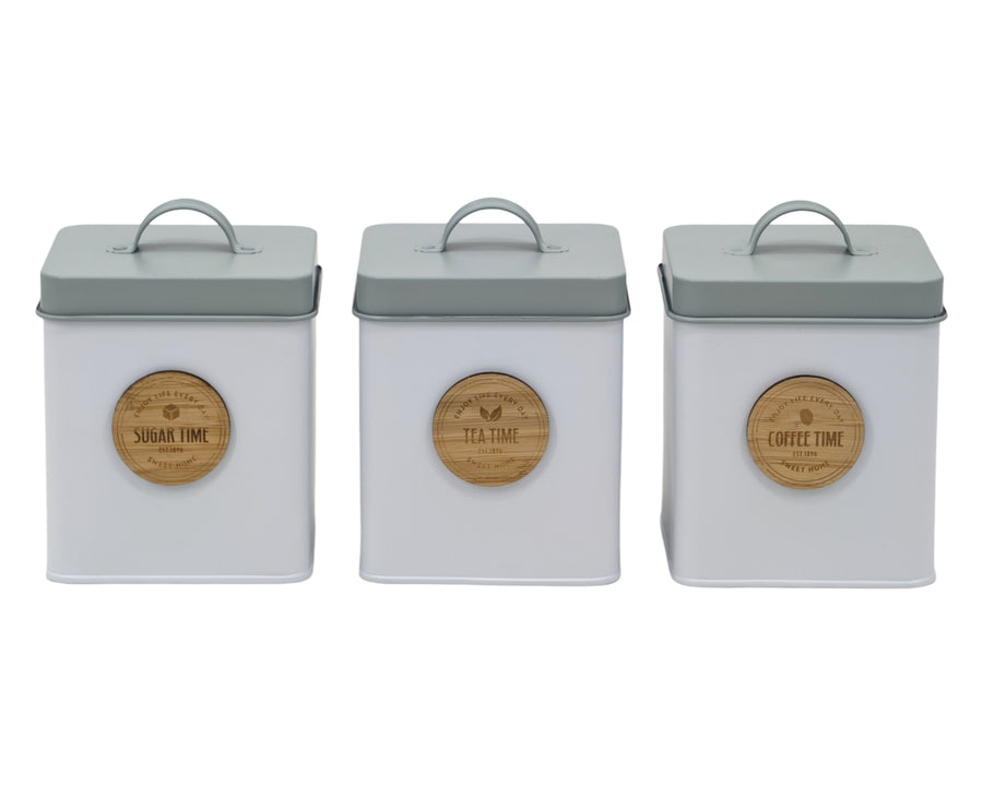 Set 3 Metal Kitchen Storage Tin Sugar Tea Coffee 14x14x18cm Multi Colour - SuperSaverAU - view 1