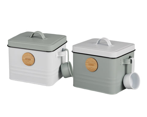 Set 2 Multi Colour Metal Kitchen and Laundry Storage Tins 23cm - SuperSaverAU - view 1