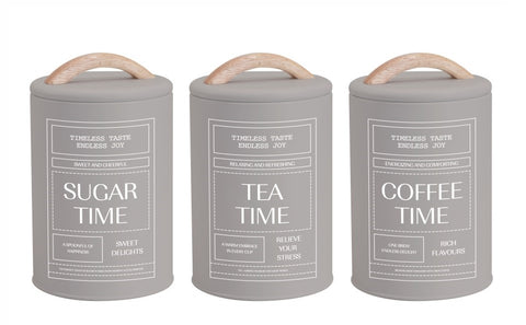 Premium Almond Cream Metal Coffee Tea Sugar Tins – Set of 3