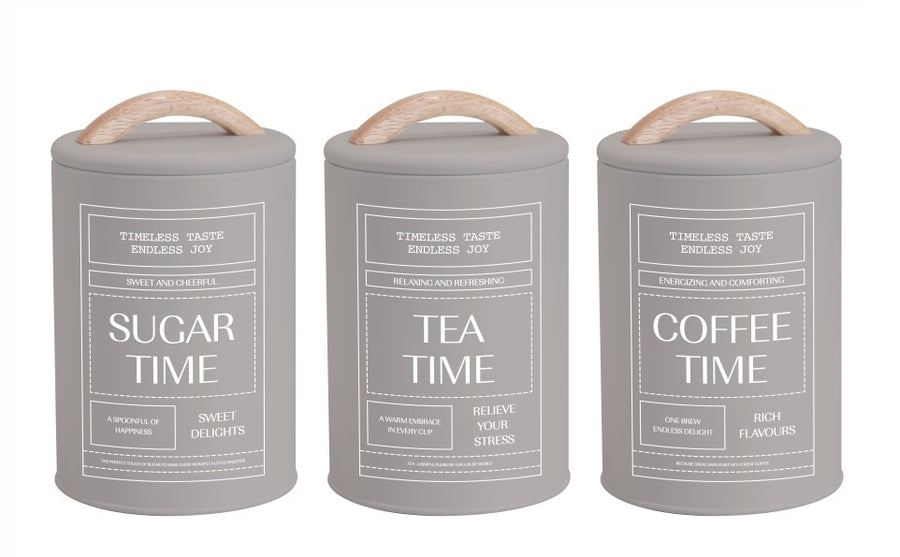 Premium Almond Cream Metal Coffee Tea Sugar Tins – Set of 3