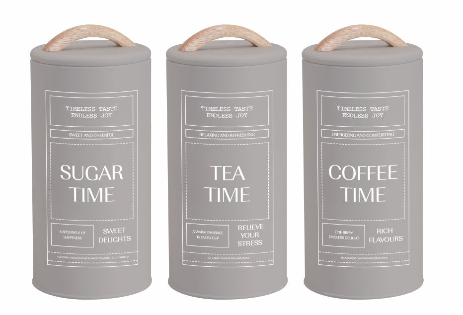 Premium Almond Cream Metal Coffee Tea Sugar Tins – Set of 3