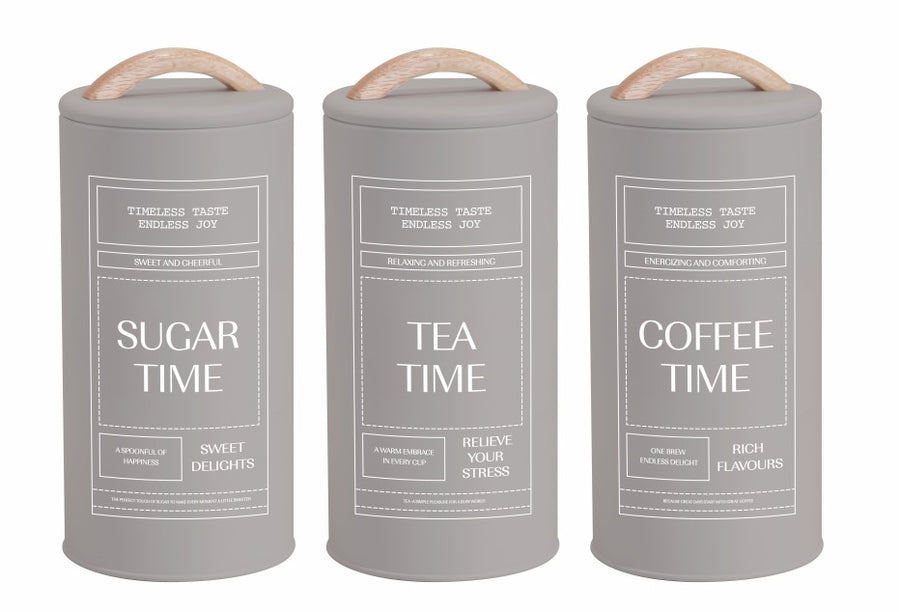 Premium Almond Cream Metal Coffee Tea Sugar Tins – Set of 3