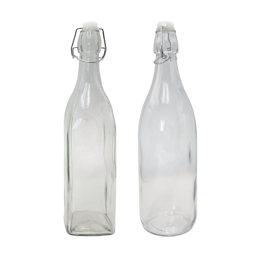 Clear Glass Bottles with Clip Lid, 1L, 12 Pack, 32cm - SuperSaverAU - view 1