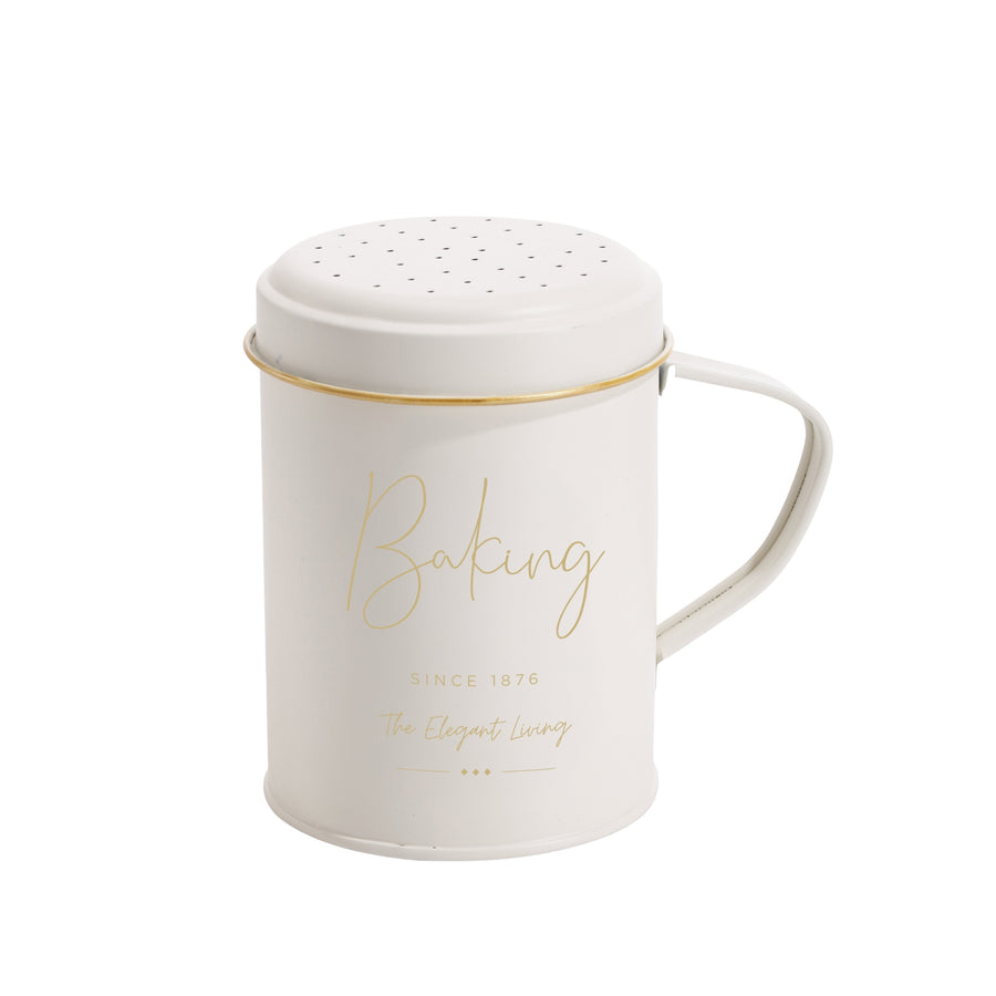 Elegant Living Metal Baking Powder Canister – White 13cm