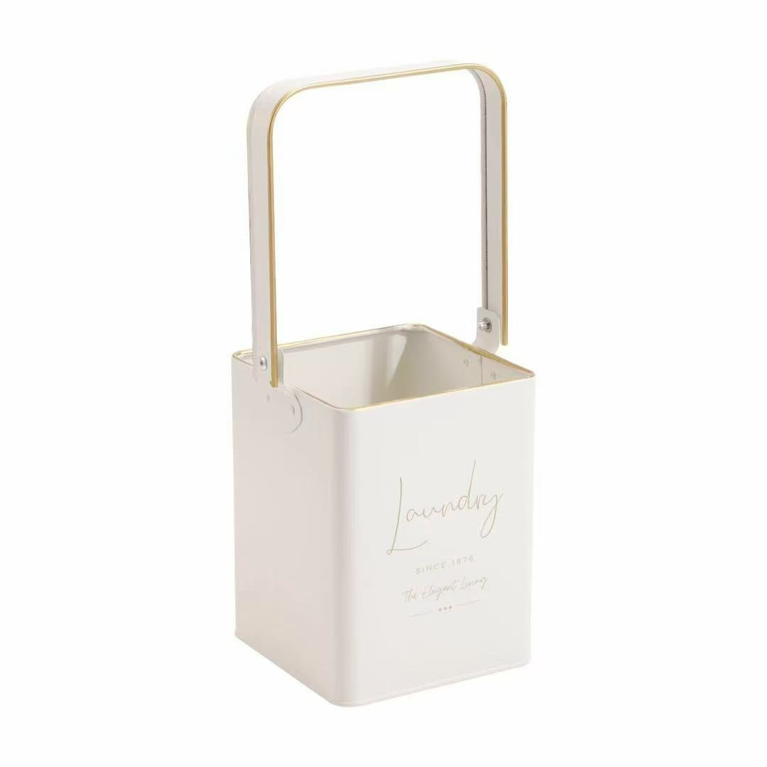 Elegant Living Metal Laundry Peg Container – White 33cm