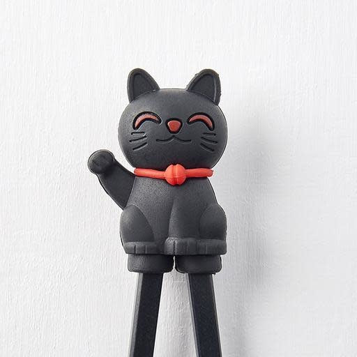 Premium Maneki Lucky Cat Trainer Chopsticks Dishwasher Safe - Black