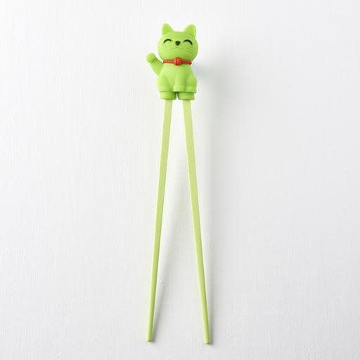 Premium Maneki Lucky Cat Trainer Chopsticks Dishwasher Safe - Green