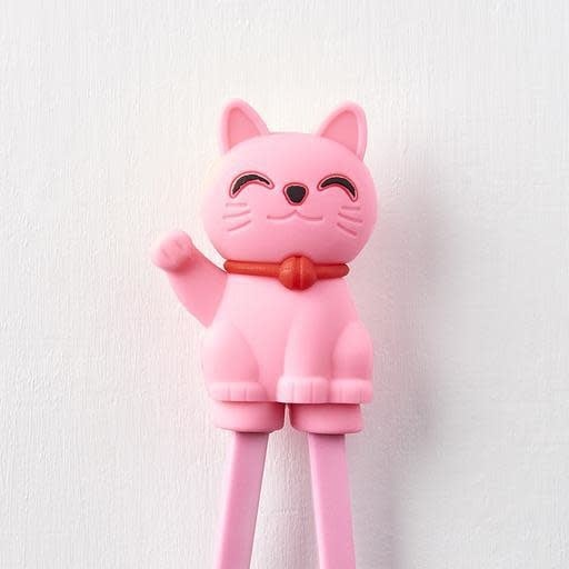 Premium Maneki Lucky Cat Trainer Chopsticks Dishwasher Safe - Pink