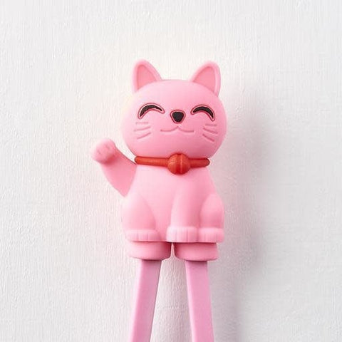 Premium Maneki Lucky Cat Trainer Chopsticks Dishwasher Safe - Pink