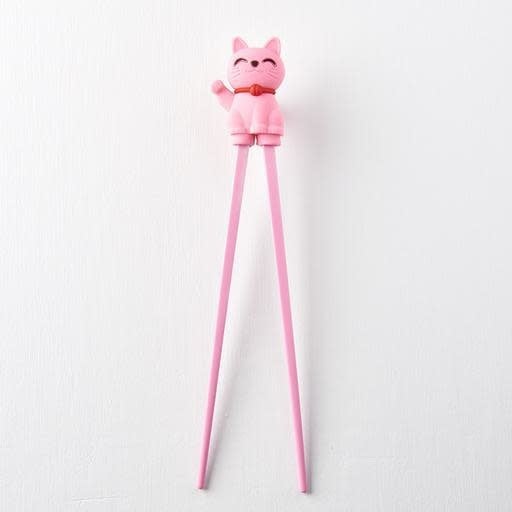 Premium Maneki Lucky Cat Trainer Chopsticks Dishwasher Safe - Pink