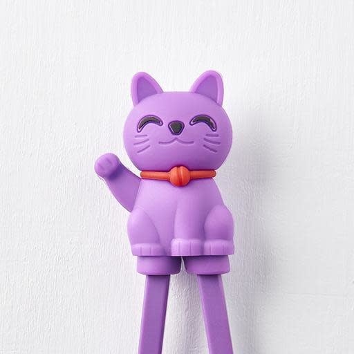 Premium Maneki Lucky Cat Trainer Chopsticks Dishwasher Safe - Purple
