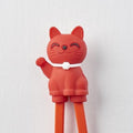 Premium Maneki Lucky Cat Trainer Chopsticks Dishwasher Safe - Red
