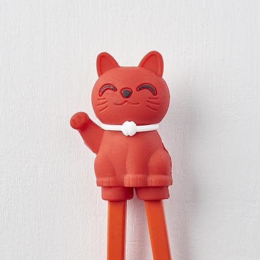 Premium Maneki Lucky Cat Trainer Chopsticks Dishwasher Safe - Red