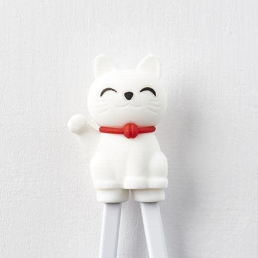 Premium Maneki Lucky Cat Trainer Chopsticks Dishwasher Safe - White