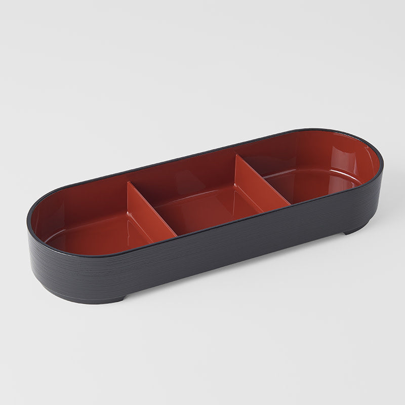 Premium Red 36cm 3 Section Oval Bento Plate Dishwasher Microwave Safe